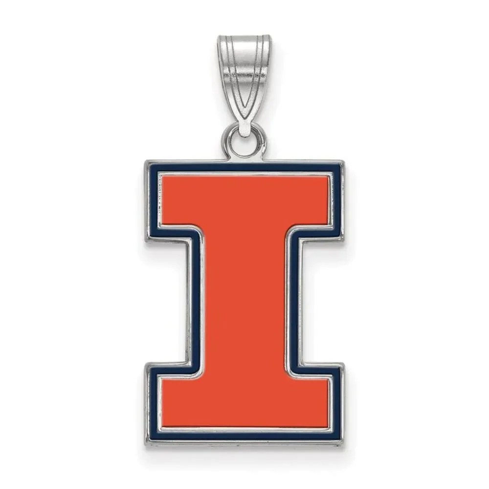 Sterling Silver Rhodium Plated U. of Illinois Large Enamel 'I' Pendant